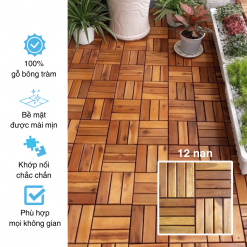 Vỉ gỗ lót sàn 12 nan gỗ tự nhiên cho ban công, ngoài trời, sân vườn, siêu bền